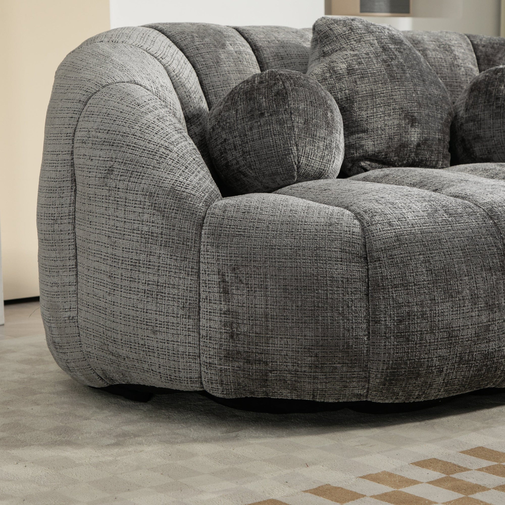 THE FURNITURE CO. Bean Bag Chair Gray Chenille Bean Shape 2-Seater Lazy Sofa