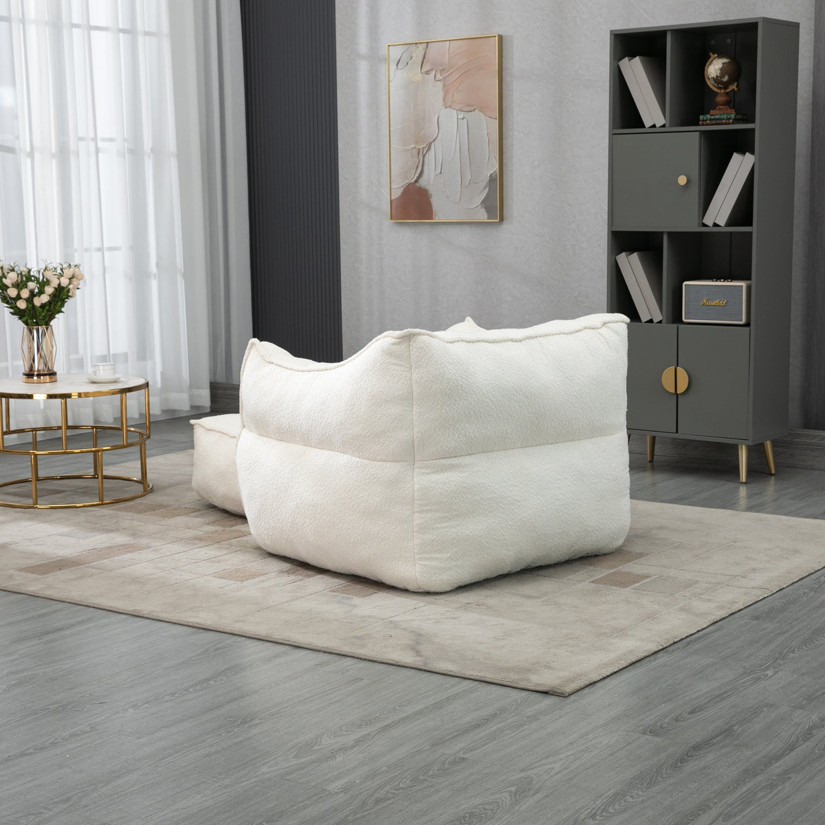 THE FURNITURE CO. Bean Bag Chair Modern High-Back  Beige Boucle Bean Bag Chair