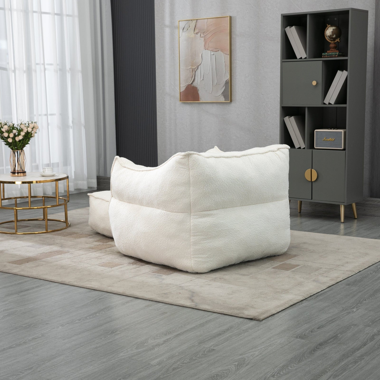 THE FURNITURE CO. Bean Bag Chair Modern High-Back  Beige Boucle Bean Bag Chair