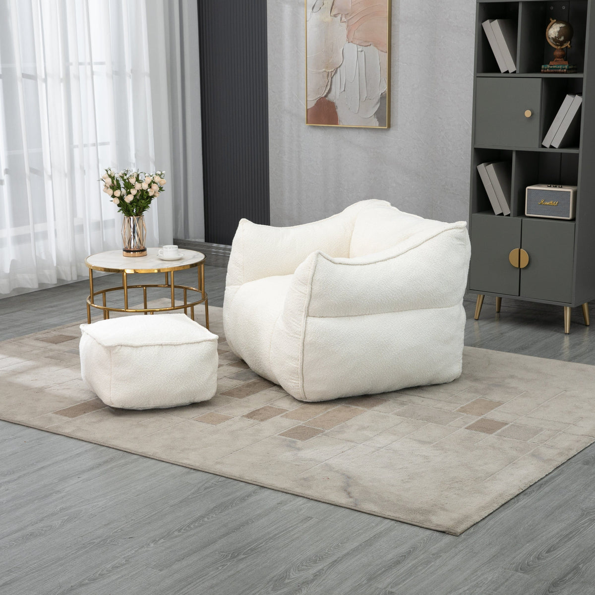THE FURNITURE CO. Bean Bag Chair Modern High-Back  Beige Boucle Bean Bag Chair