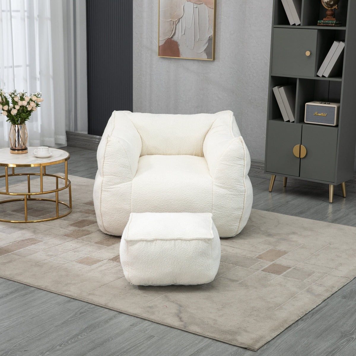 THE FURNITURE CO. Bean Bag Chair Modern High-Back  Beige Boucle Bean Bag Chair