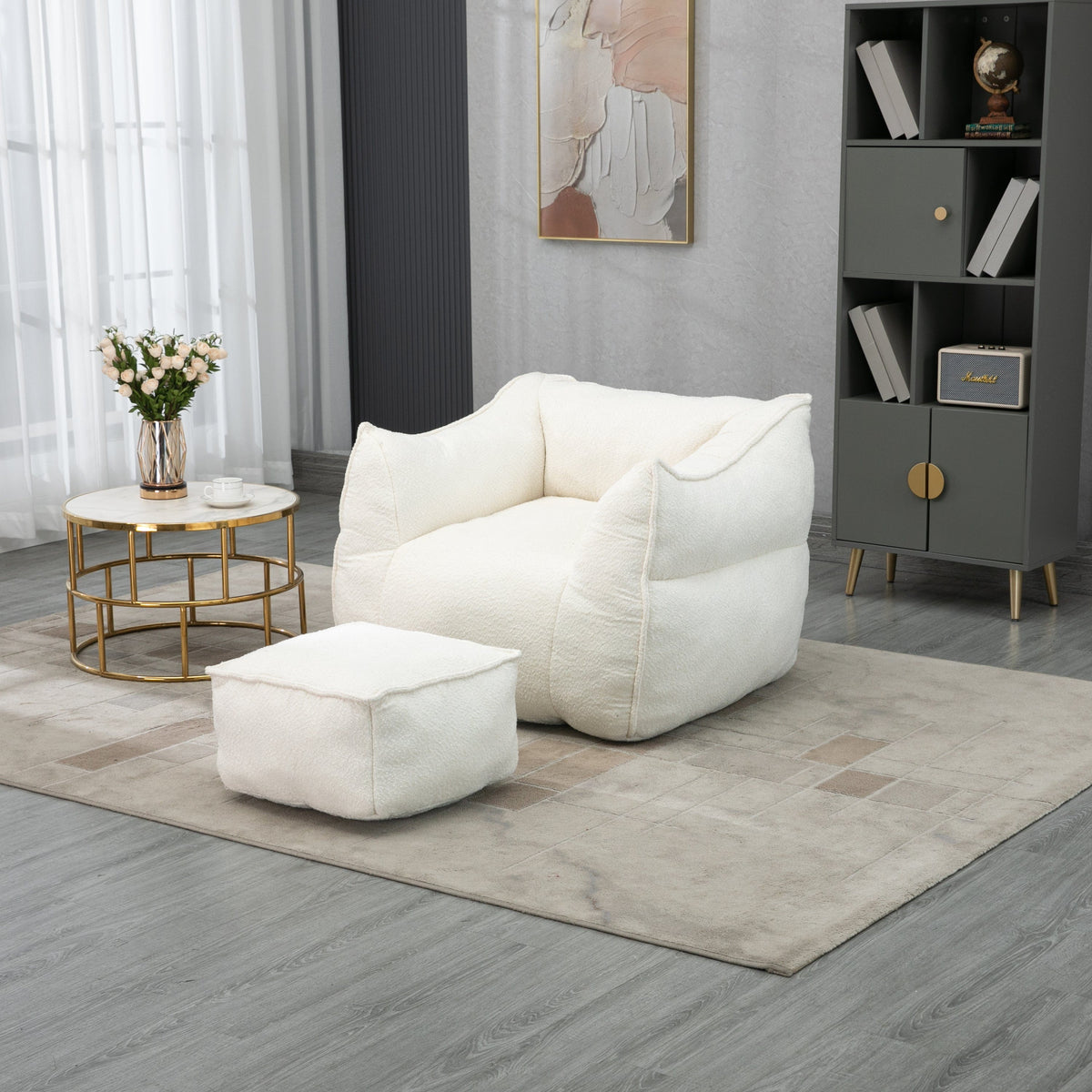 THE FURNITURE CO. Bean Bag Chair Modern High-Back  Beige Boucle Bean Bag Chair