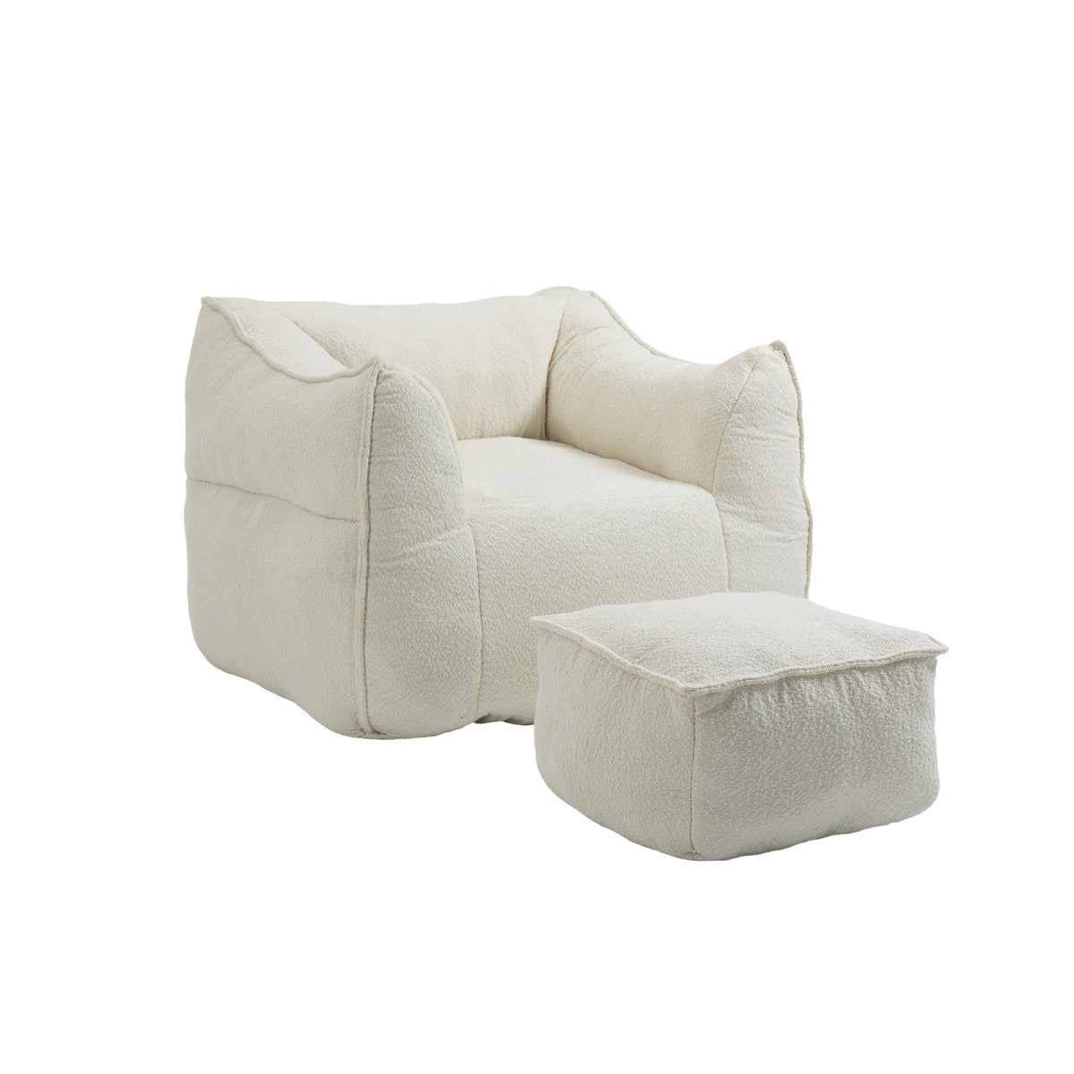 THE FURNITURE CO. Bean Bag Chair Modern High-Back  Beige Boucle Bean Bag Chair