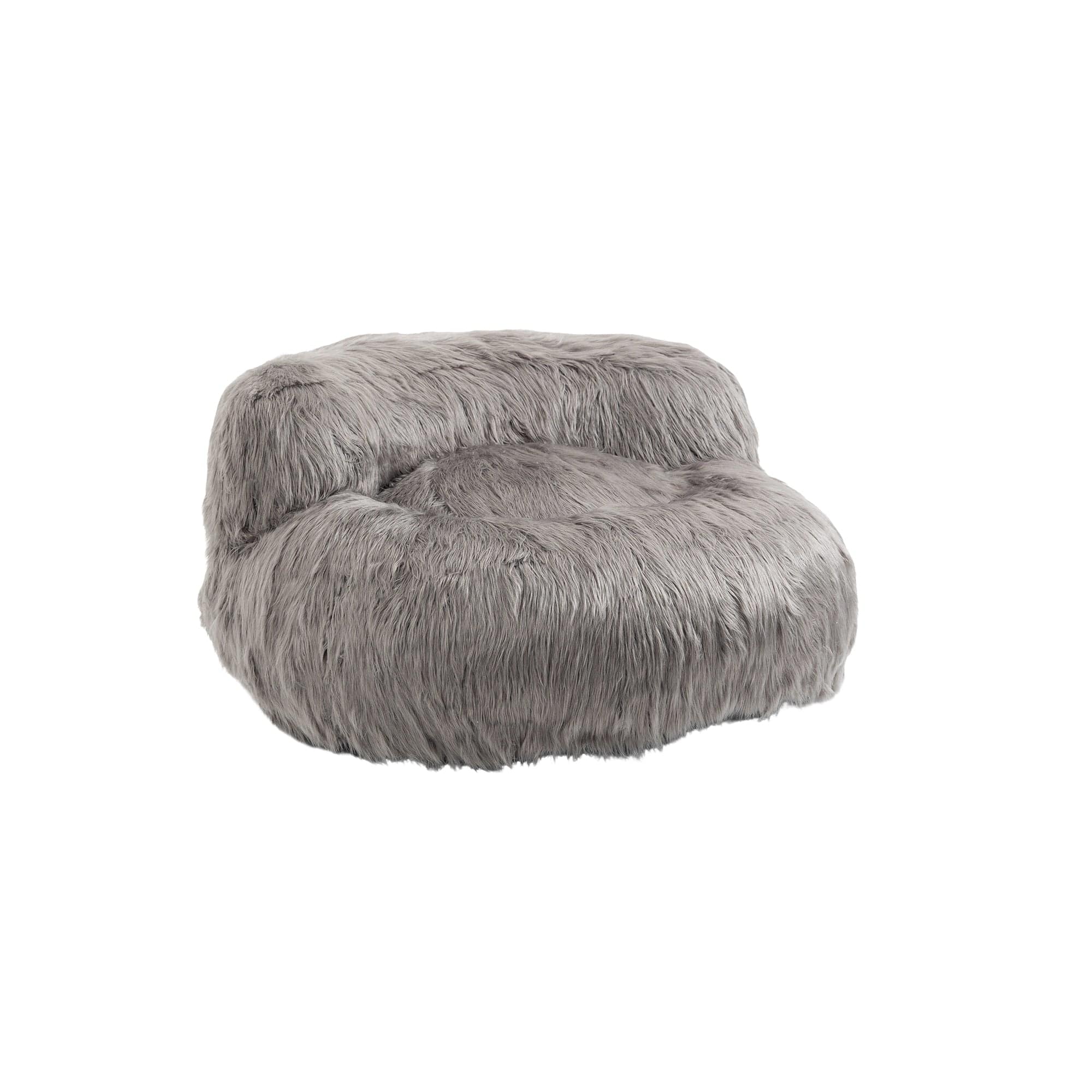 THE FURNITURE CO. Bean Bag Chair Shaggy Bean Bag Chair with Ottoman and Handle In Gray