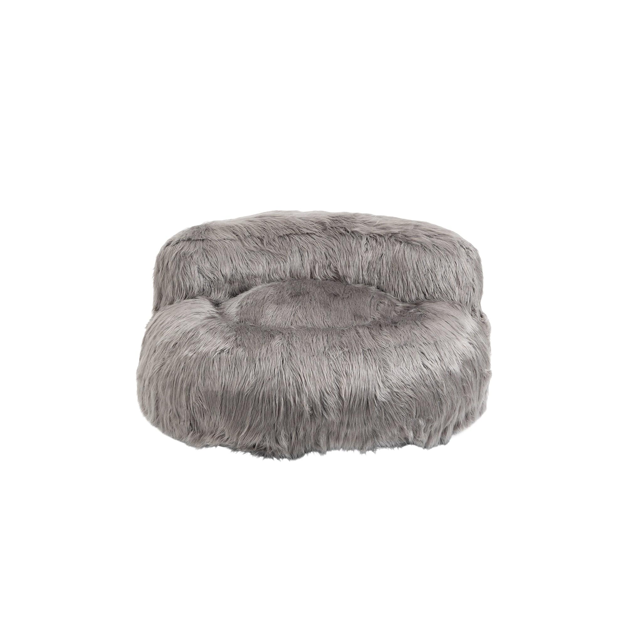 THE FURNITURE CO. Bean Bag Chair Shaggy Bean Bag Chair with Ottoman and Handle In Gray