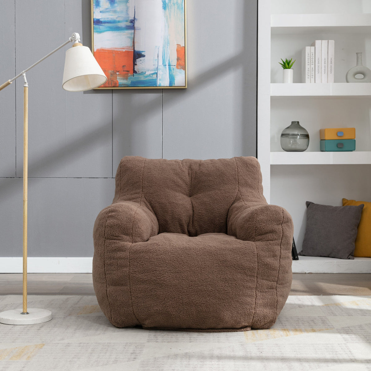 THE FURNITURE CO. Bean Bag Chair Soft Teddy Tufted Bean Bag Chair in Coffee