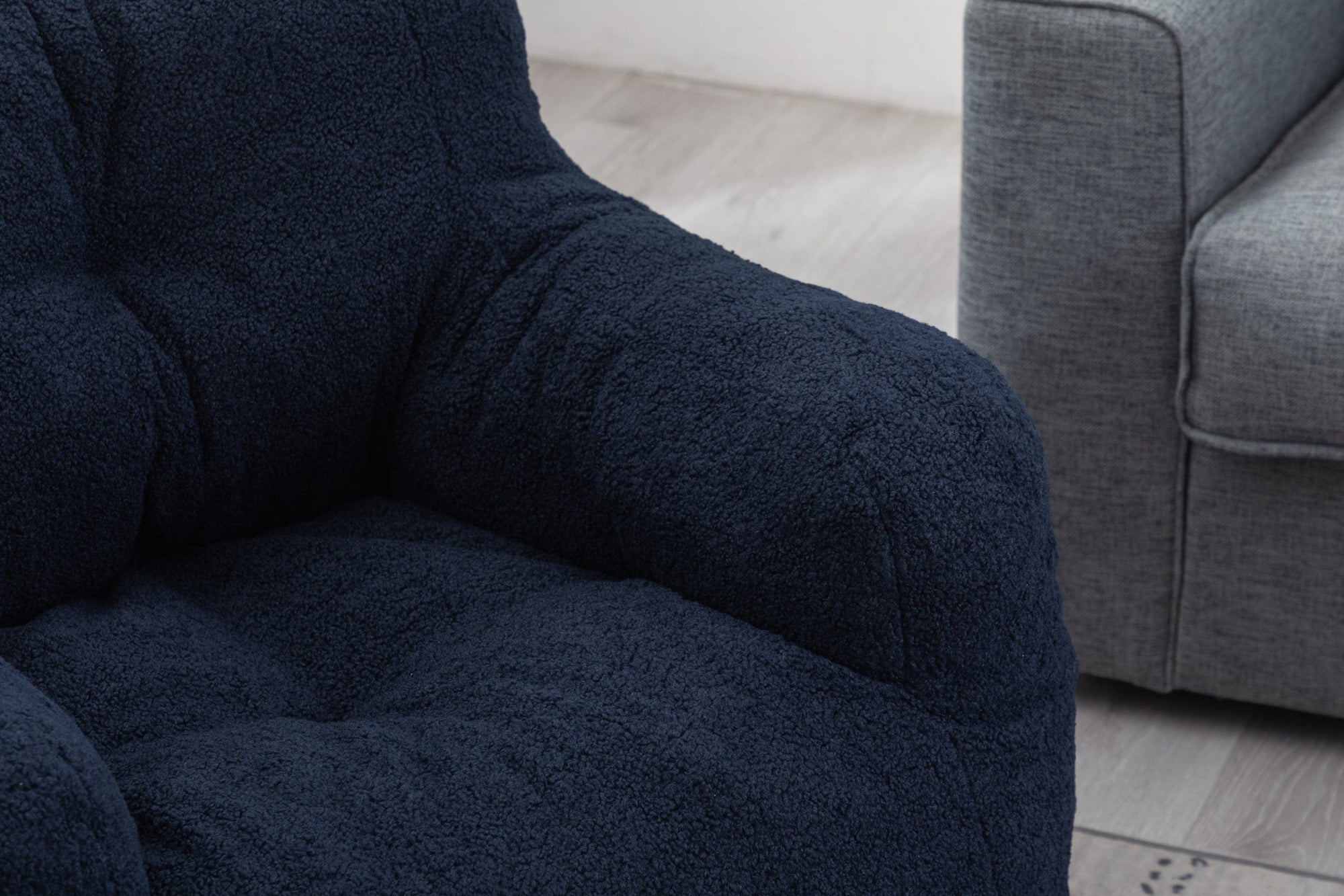 THE FURNITURE CO. Bean Bag Chair Soft Teddy Tufted Bean Bag Chair in Dark Blue