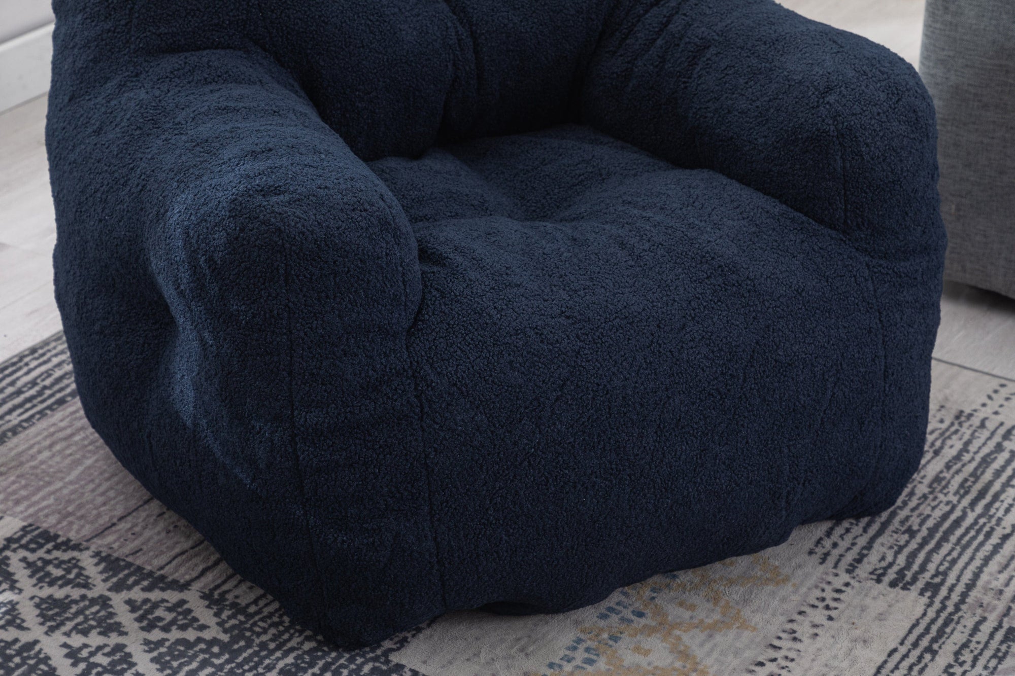 THE FURNITURE CO. Bean Bag Chair Soft Teddy Tufted Bean Bag Chair in Dark Blue