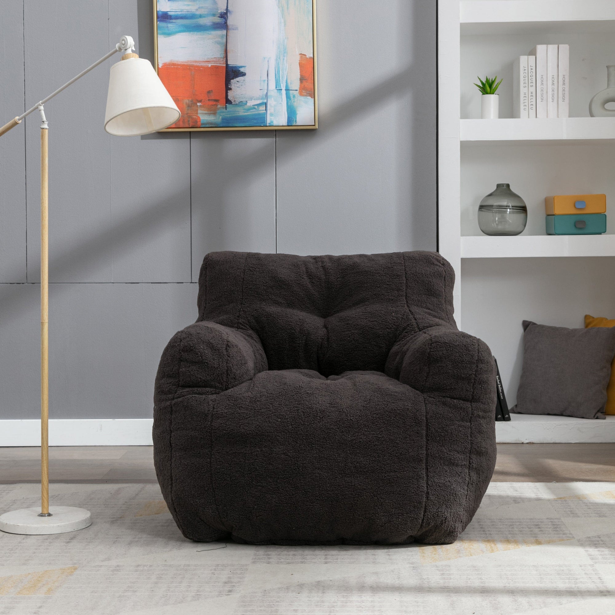 THE FURNITURE CO. Bean Bag Chair Soft Teddy Tufted Bean Bag Chair in Dark Gray