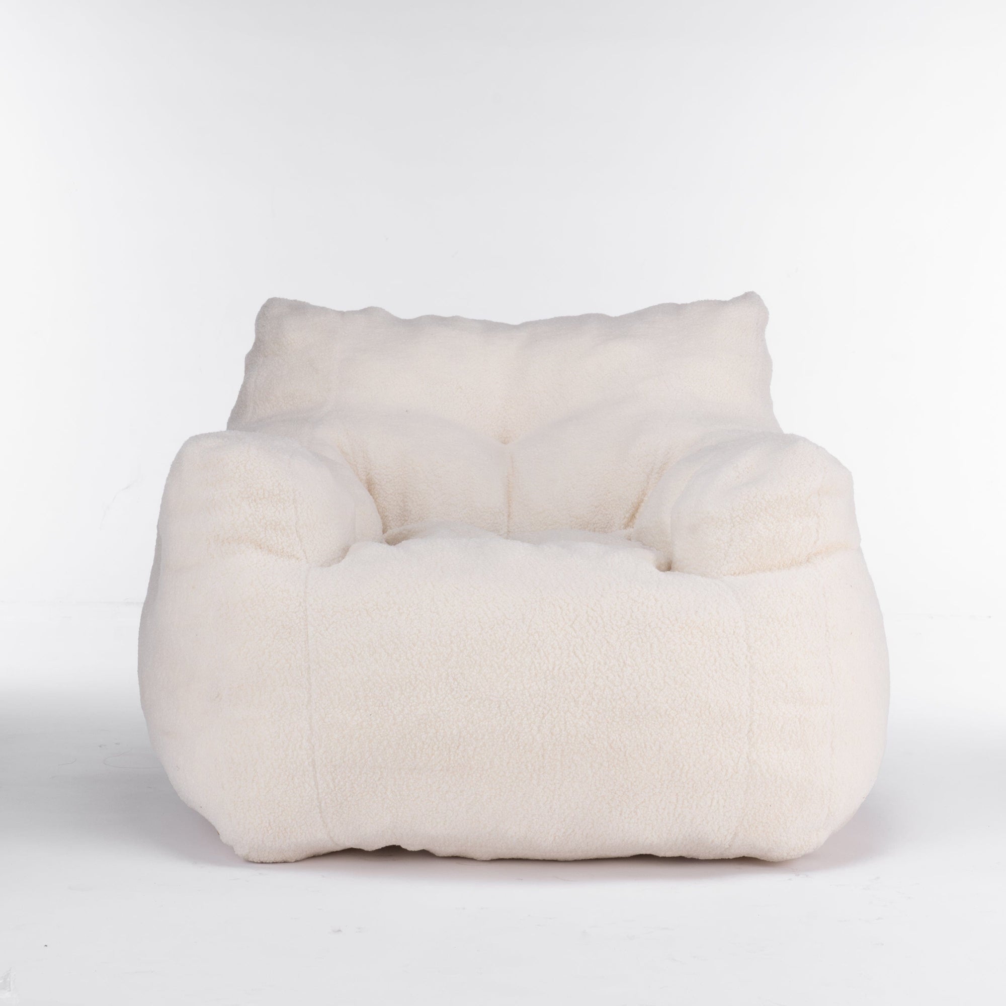 THE FURNITURE CO. Bean Bag Chair Soft Teddy Tufted Bean Bag Chair in Ivory White