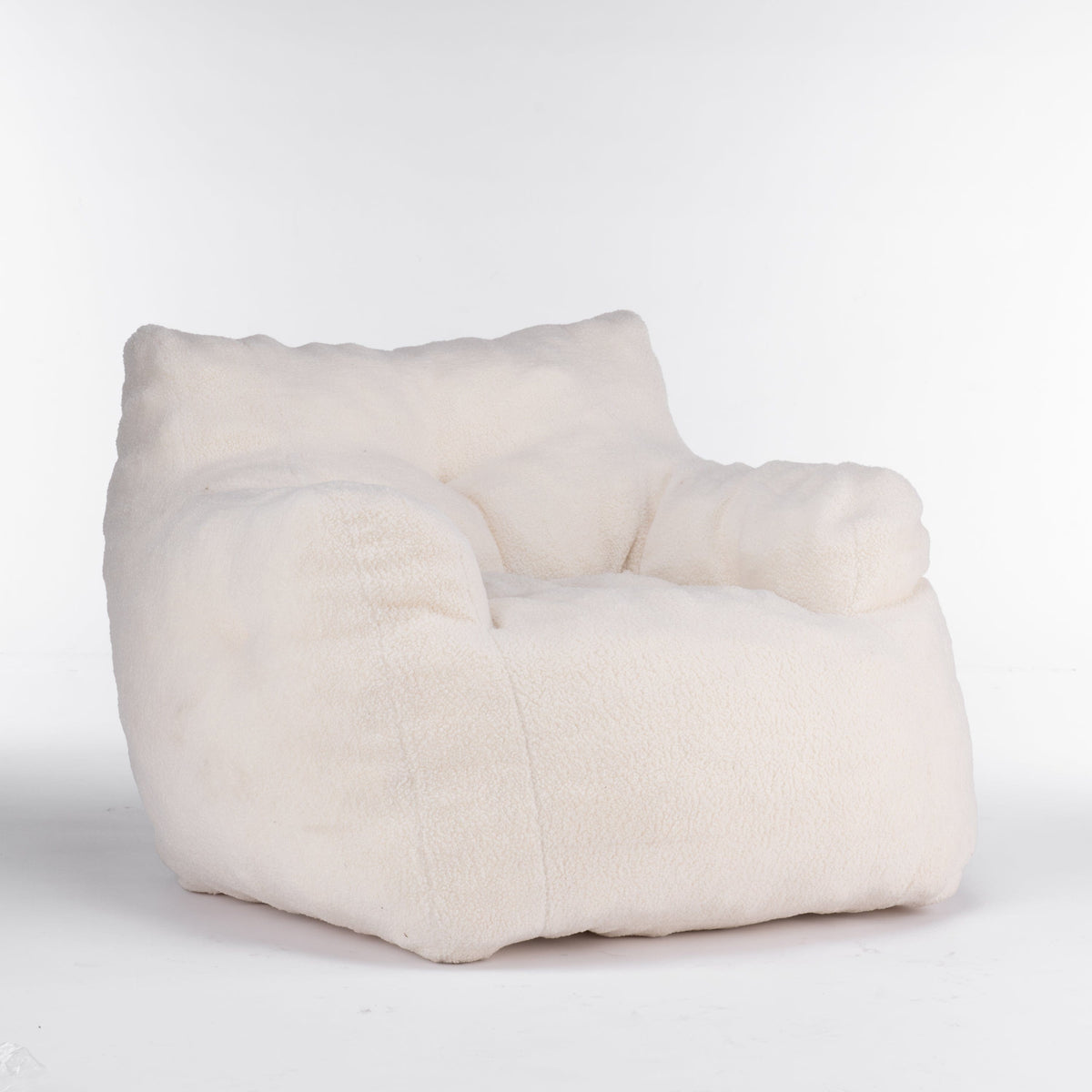 THE FURNITURE CO. Bean Bag Chair Soft Teddy Tufted Bean Bag Chair in Ivory White