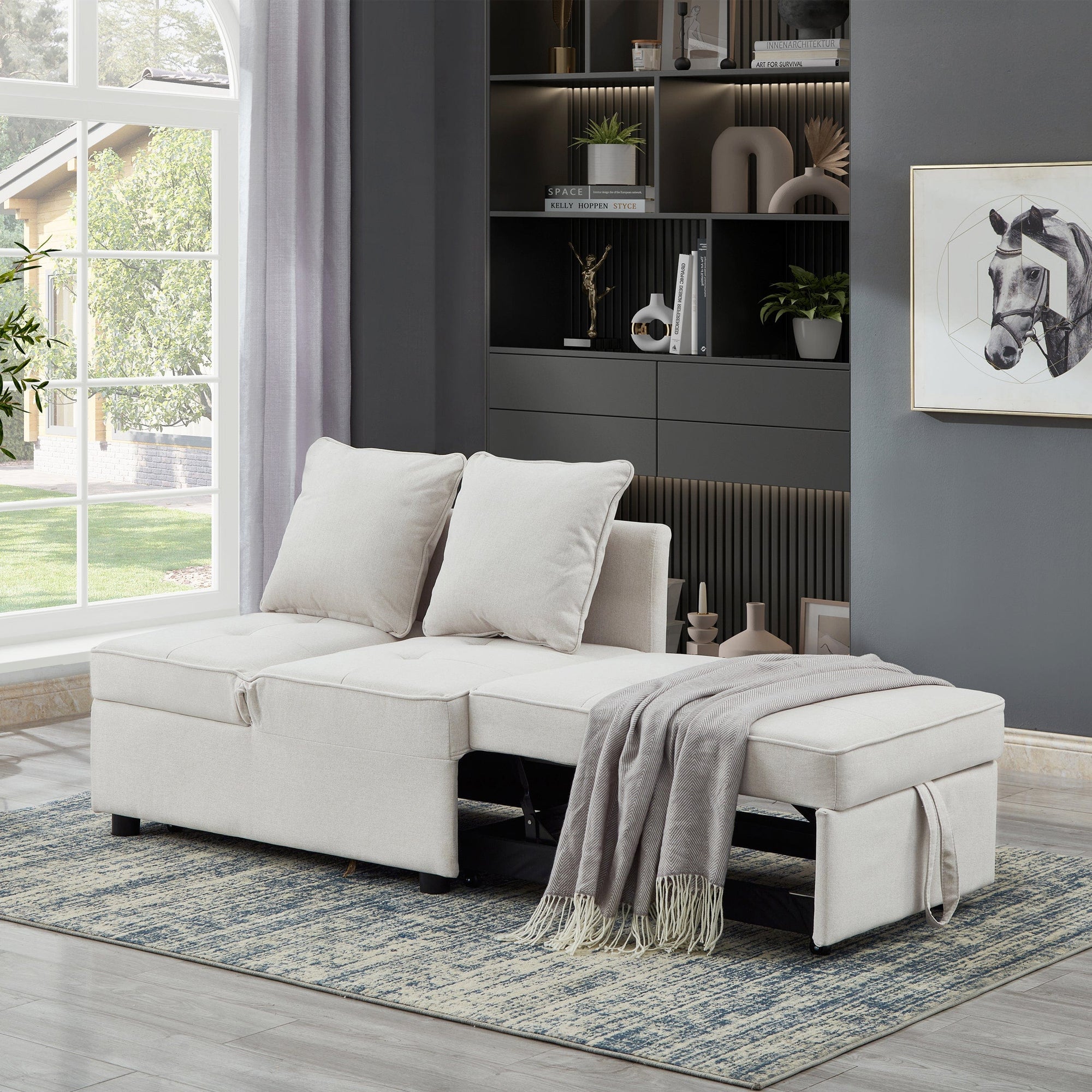 THE FURNITURE CO. Convertible Sofa Sleeper 4 in 1 Beige Multifunctional Sofa Bed with Adjustable Backrest