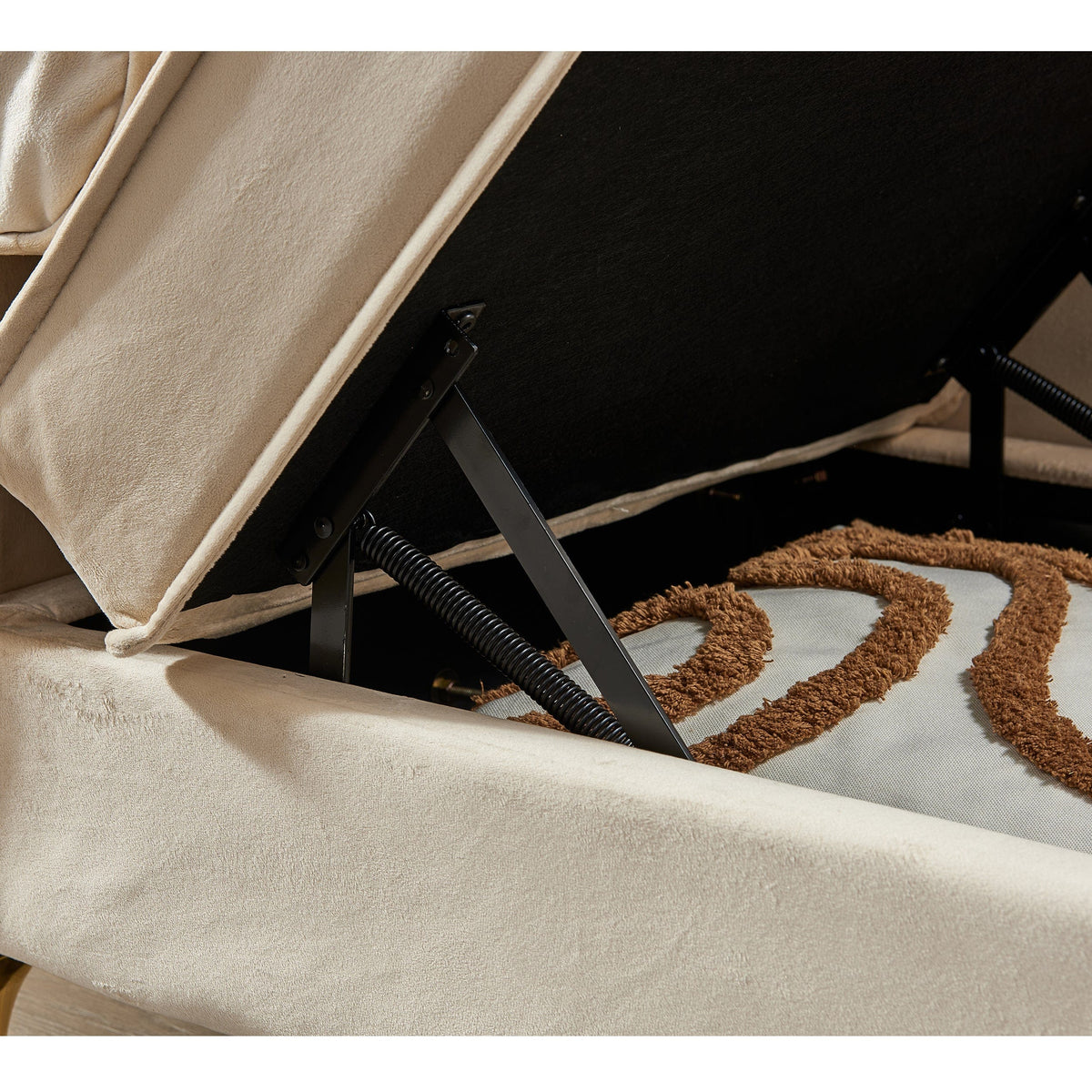 THE FURNITURE CO. Convertible Sofa Sleeper Beige Velvet Chaise Lounge With Storage