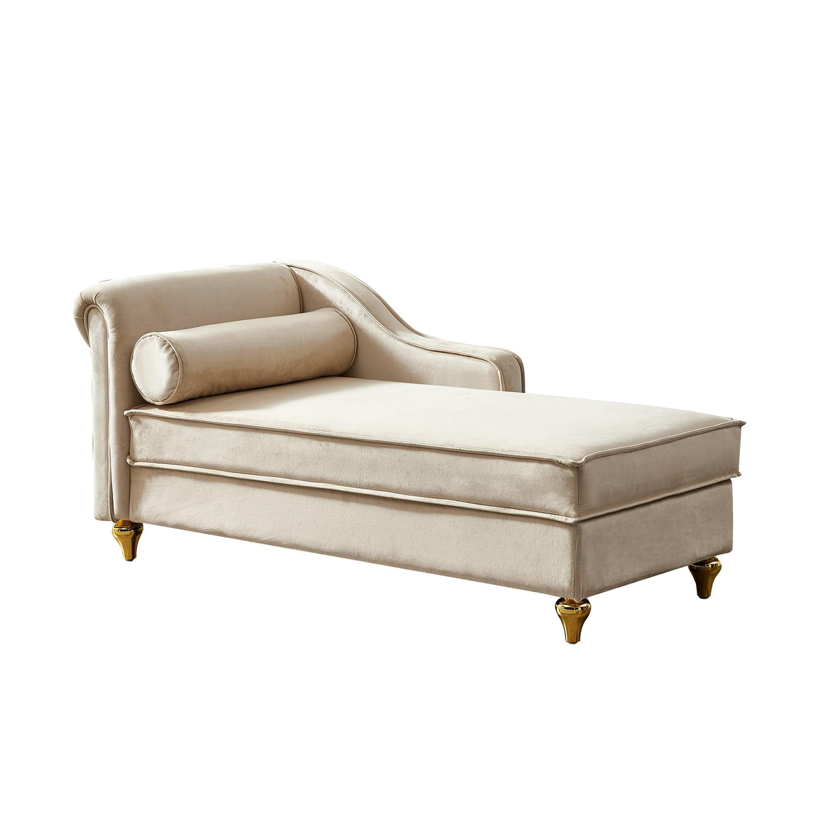 THE FURNITURE CO. Convertible Sofa Sleeper Beige Velvet Chaise Lounge With Storage