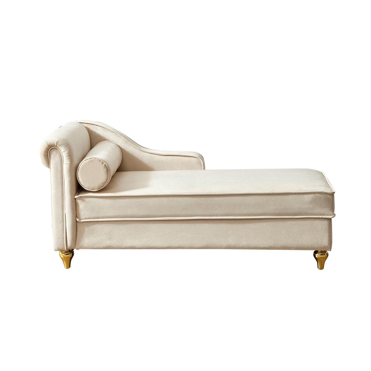 THE FURNITURE CO. Convertible Sofa Sleeper Beige Velvet Chaise Lounge With Storage