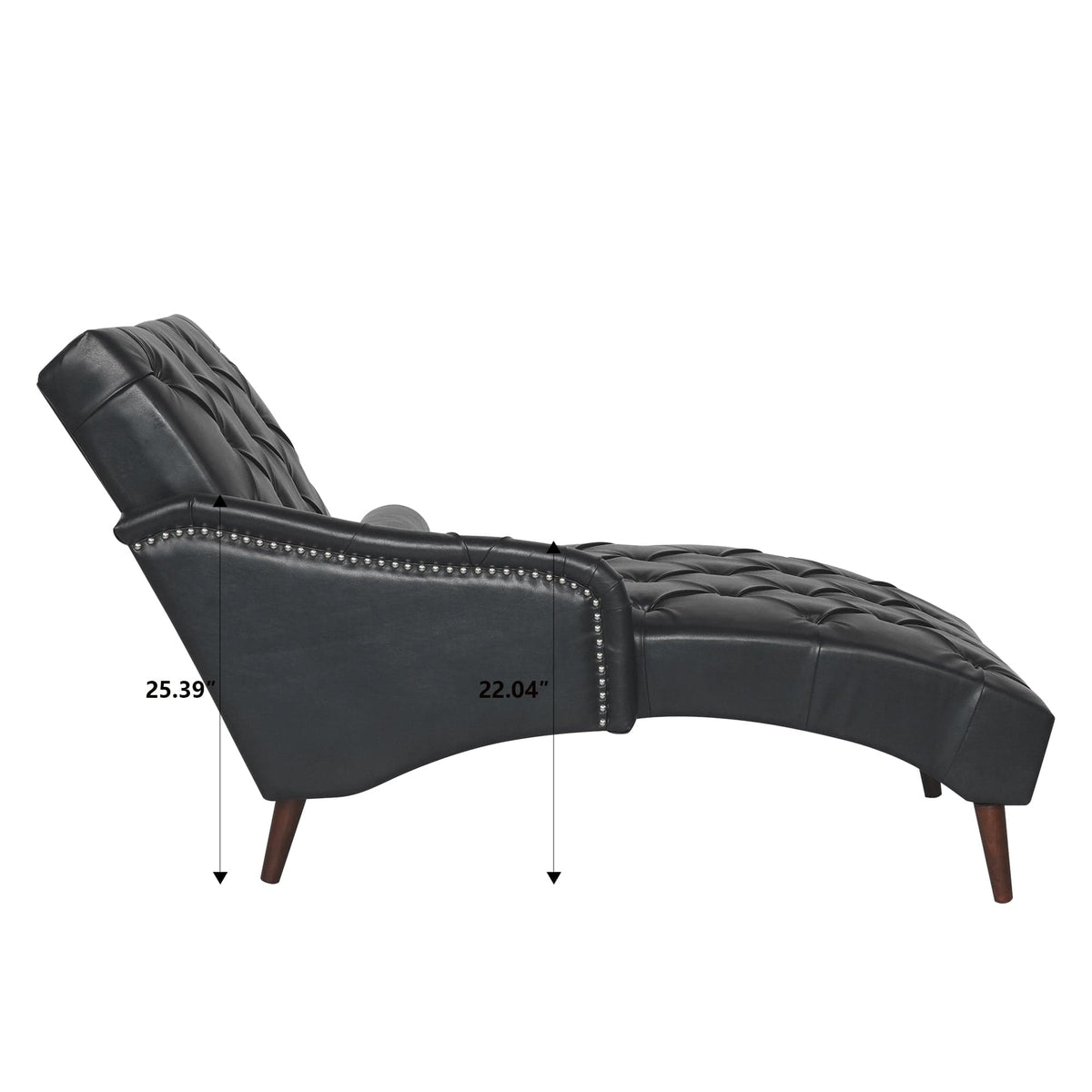 THE FURNITURE CO. Convertible Sofa Sleeper Black Faux Leather Chaise Lounge Arm Chair