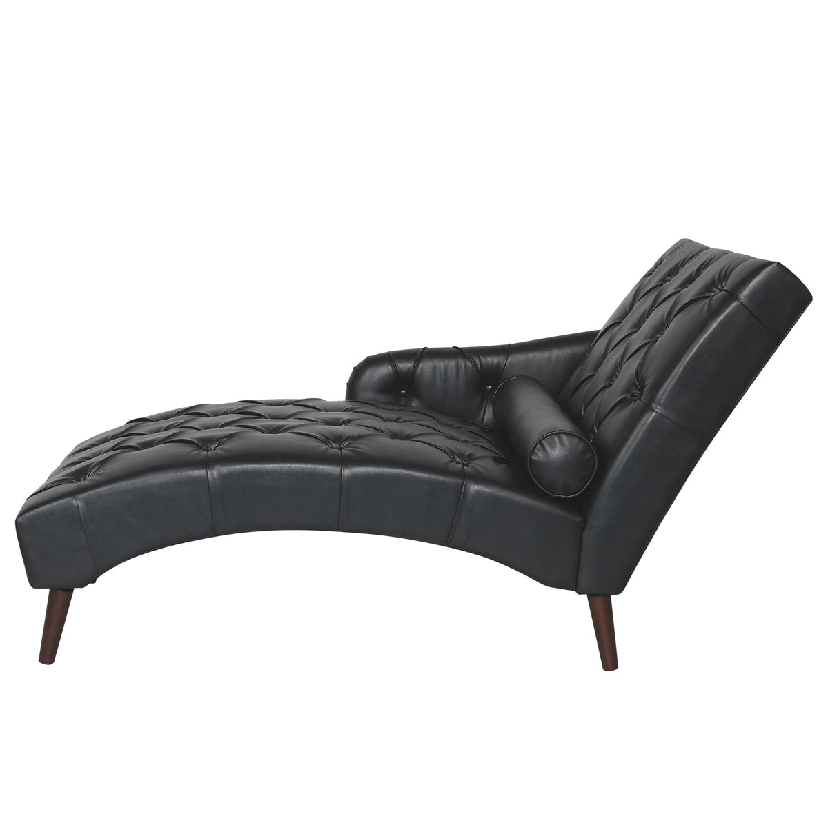 THE FURNITURE CO. Convertible Sofa Sleeper Black Faux Leather Chaise Lounge Arm Chair