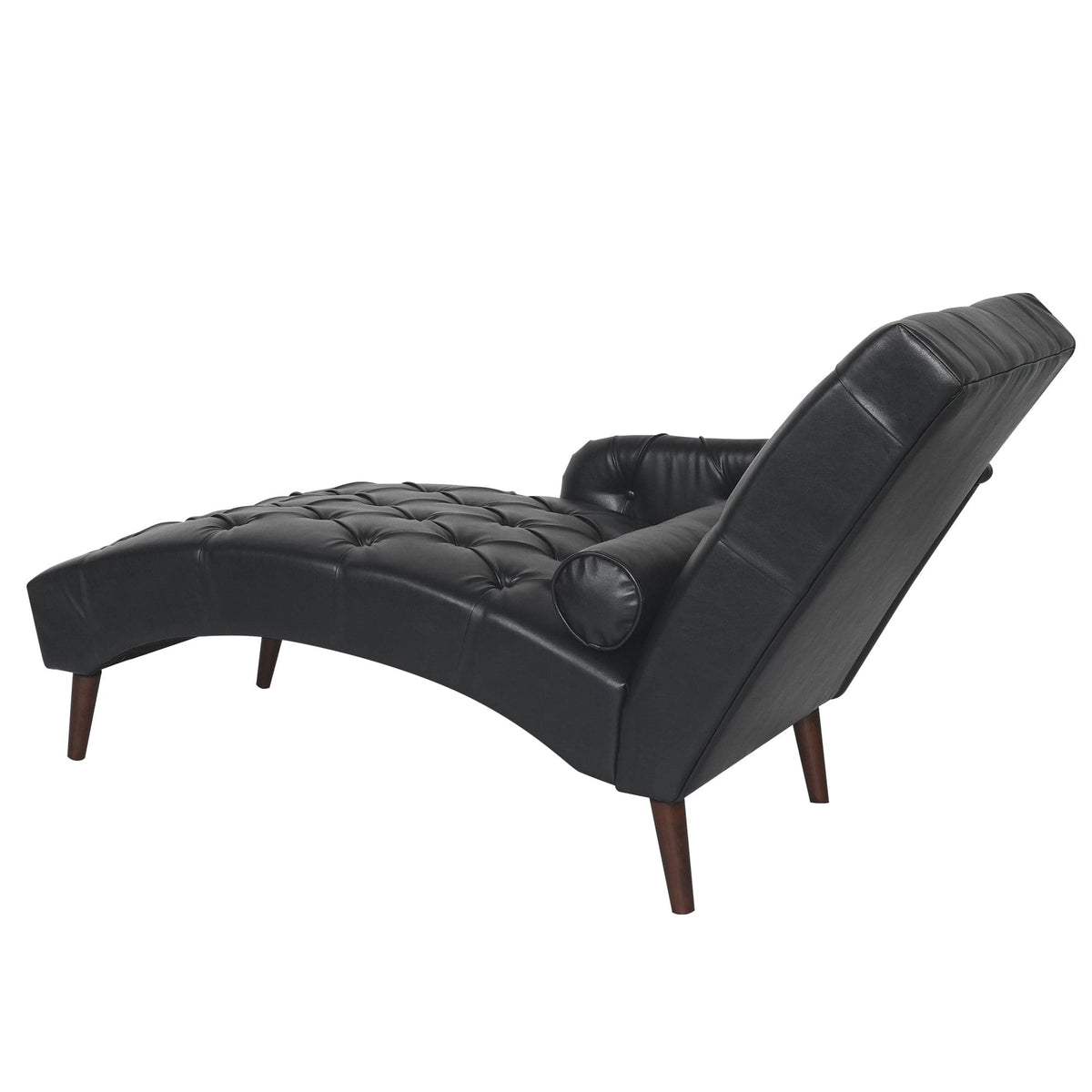 THE FURNITURE CO. Convertible Sofa Sleeper Black Faux Leather Chaise Lounge Arm Chair