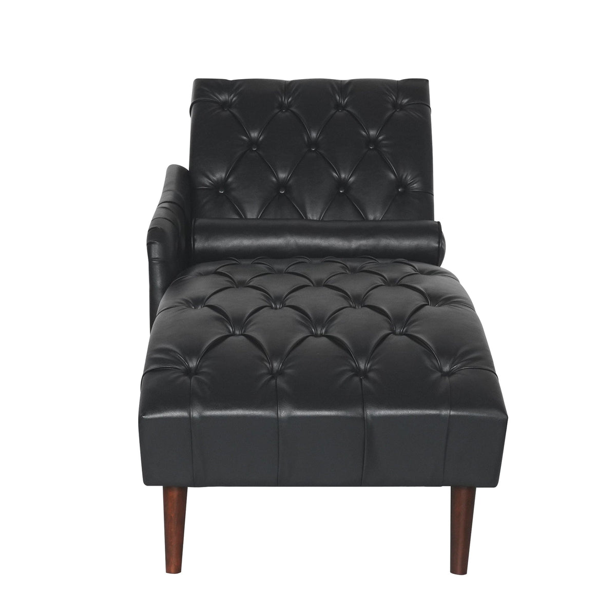 THE FURNITURE CO. Convertible Sofa Sleeper Black Faux Leather Chaise Lounge Arm Chair