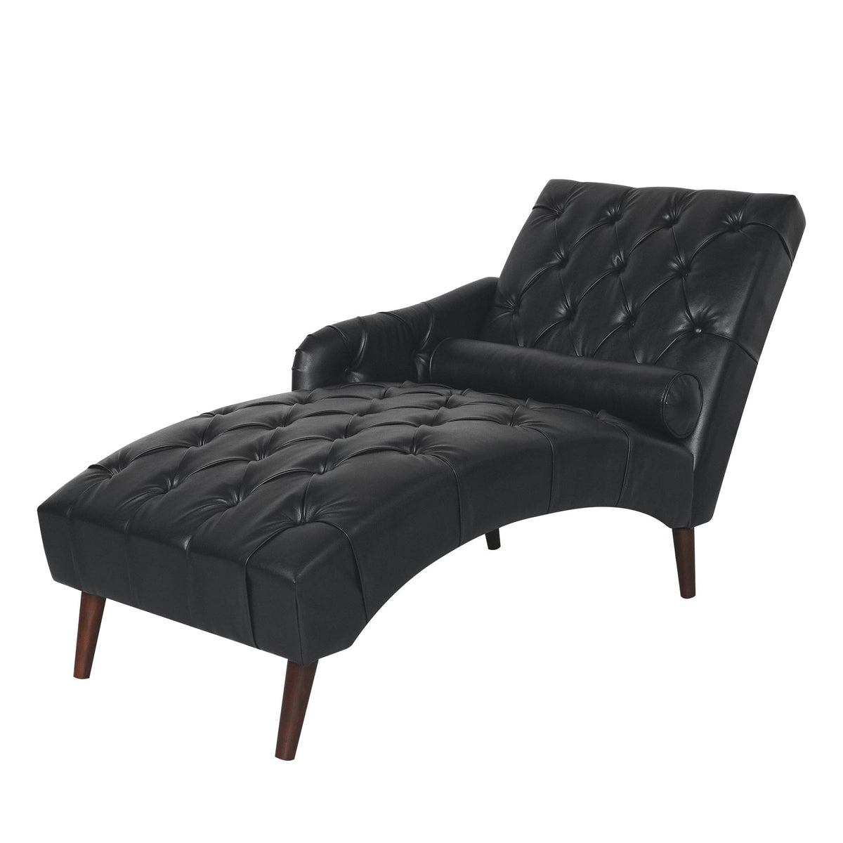THE FURNITURE CO. Convertible Sofa Sleeper Black Faux Leather Chaise Lounge Arm Chair