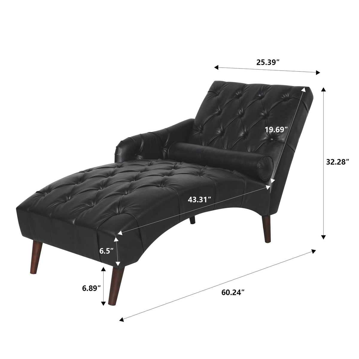 THE FURNITURE CO. Convertible Sofa Sleeper Black Faux Leather Chaise Lounge Arm Chair