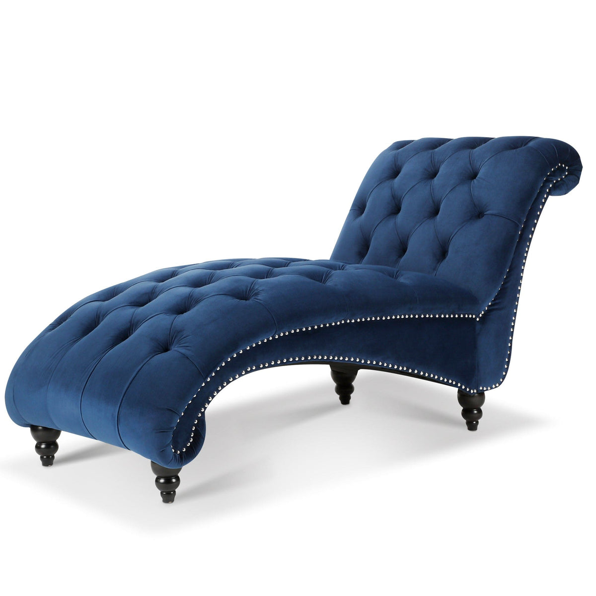 THE FURNITURE CO. Convertible Sofa Sleeper Blue Fabric Tufted Armless Chaise Lounge