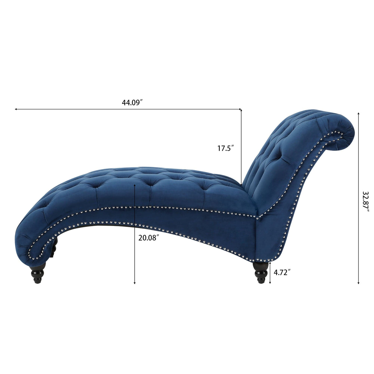 THE FURNITURE CO. Convertible Sofa Sleeper Blue Fabric Tufted Armless Chaise Lounge