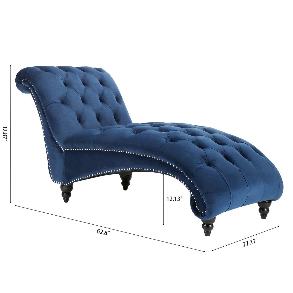 THE FURNITURE CO. Convertible Sofa Sleeper Blue Fabric Tufted Armless Chaise Lounge