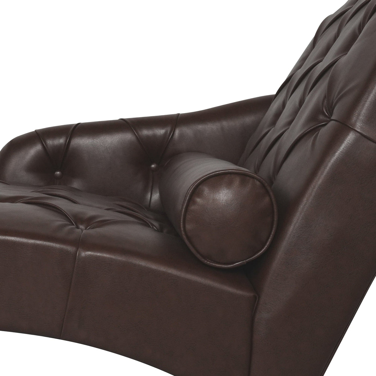 THE FURNITURE CO. Convertible Sofa Sleeper Dark Brown Faux Leather Chaise Lounge Arm Chair with Tufted Backrest and Pillow