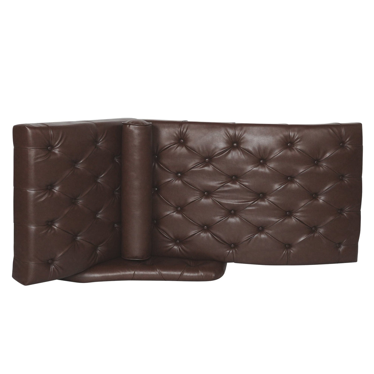 THE FURNITURE CO. Convertible Sofa Sleeper Dark Brown Faux Leather Chaise Lounge Arm Chair with Tufted Backrest and Pillow