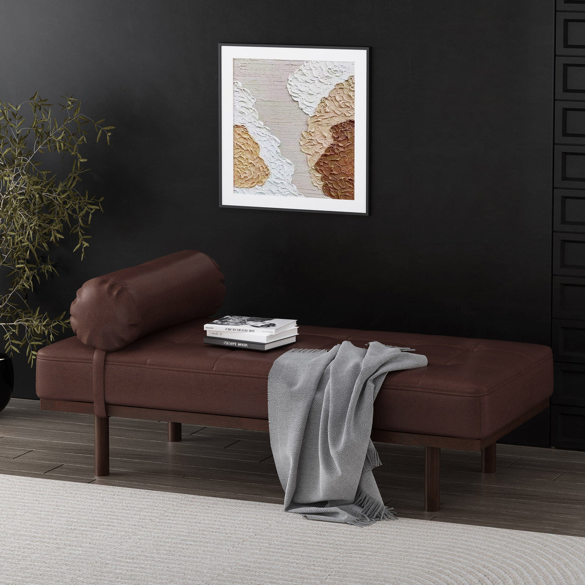 THE FURNITURE CO. Convertible Sofa Sleeper Minimal Dark Brown Chaise Lounge