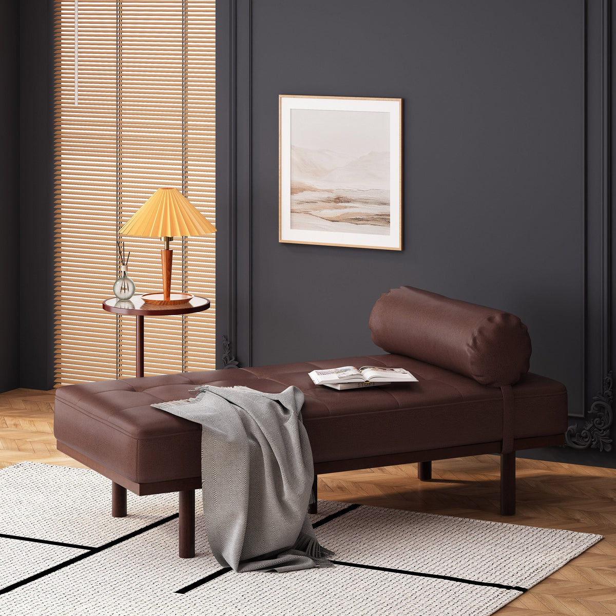 THE FURNITURE CO. Convertible Sofa Sleeper Minimal Dark Brown Chaise Lounge