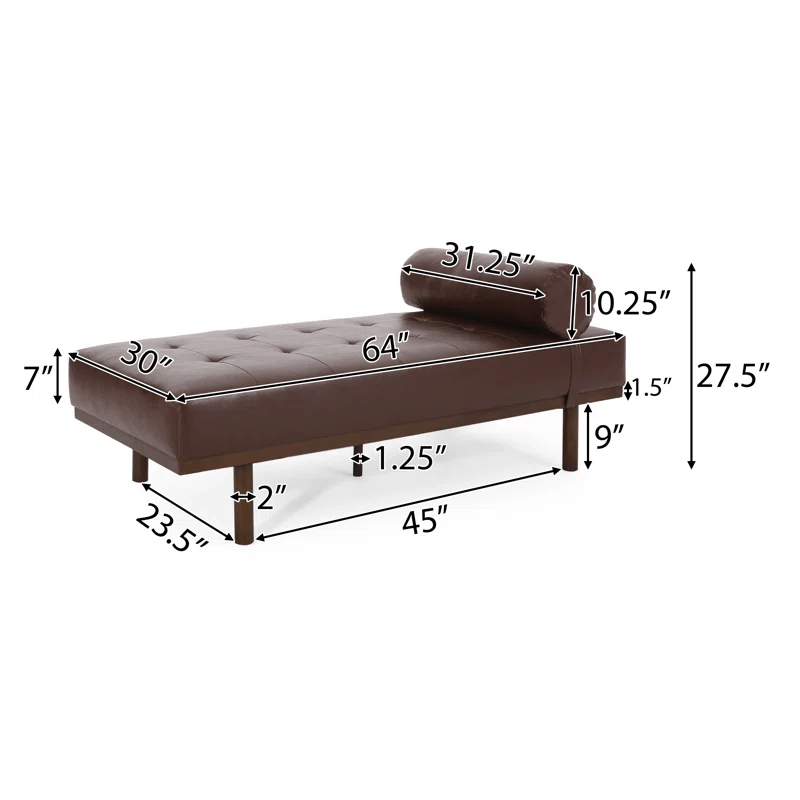 THE FURNITURE CO. Convertible Sofa Sleeper Minimal Dark Brown Chaise Lounge