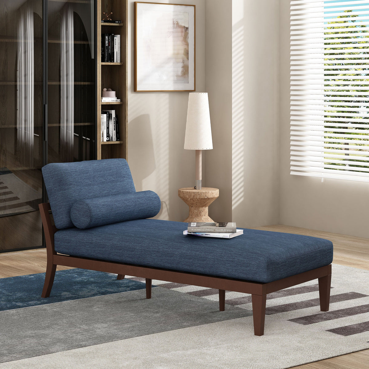 THE FURNITURE CO. Convertible Sofa Sleeper Minimal Navy Blue Chaise Lounge