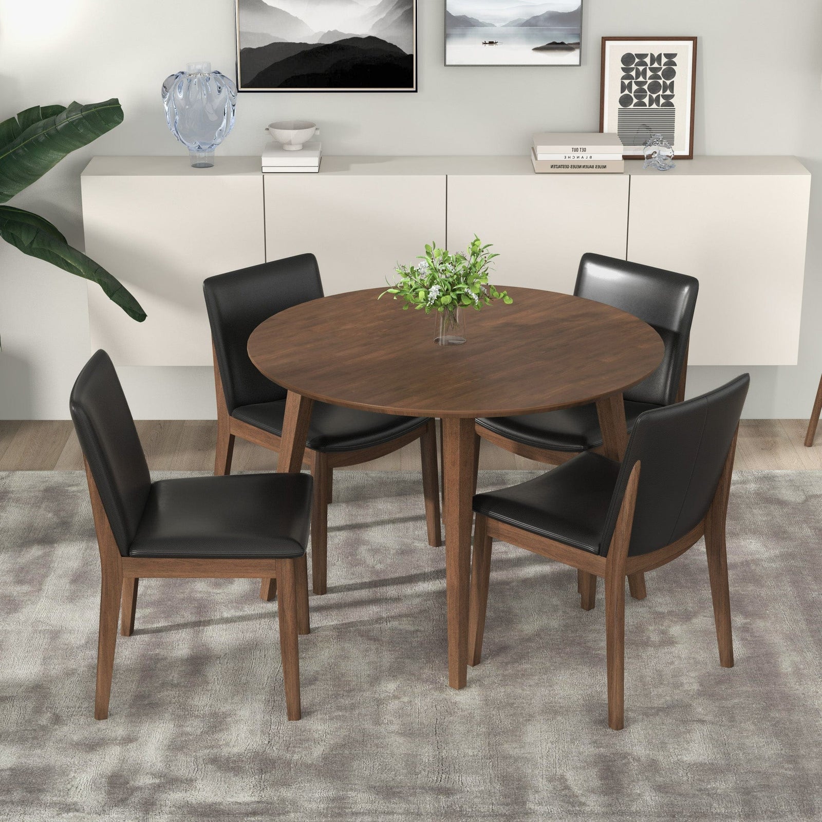 THE FURNITURE CO. Dining Chairs Luxury Black PU Solid Wood Dining Chairs for Elegant Dining Spaces