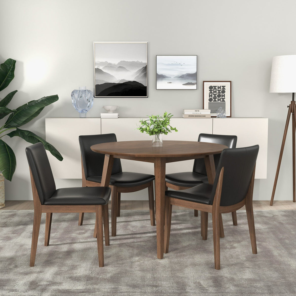 THE FURNITURE CO. Dining Chairs Luxury Black PU Solid Wood Dining Chairs for Elegant Dining Spaces