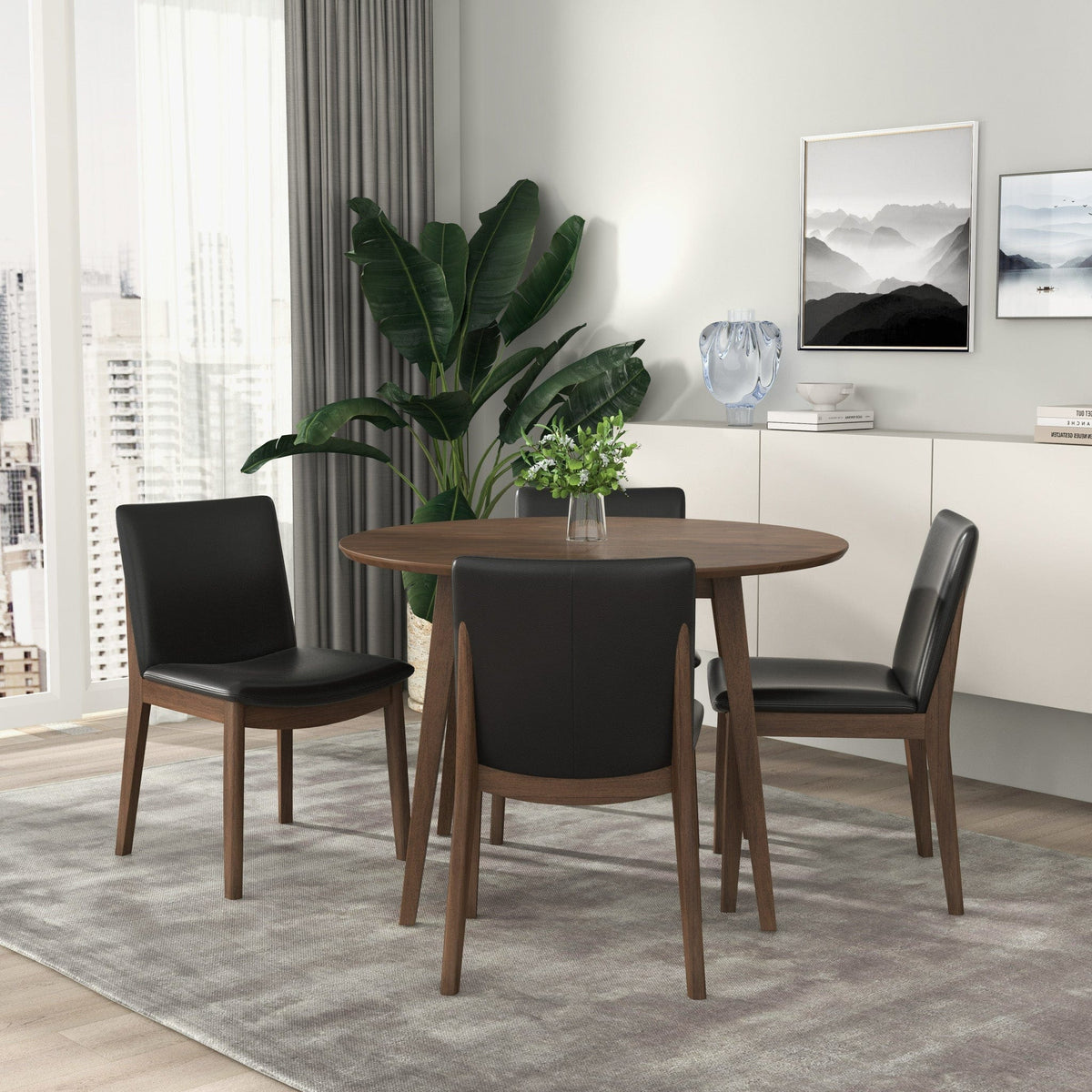THE FURNITURE CO. Dining Chairs Luxury Black PU Solid Wood Dining Chairs for Elegant Dining Spaces