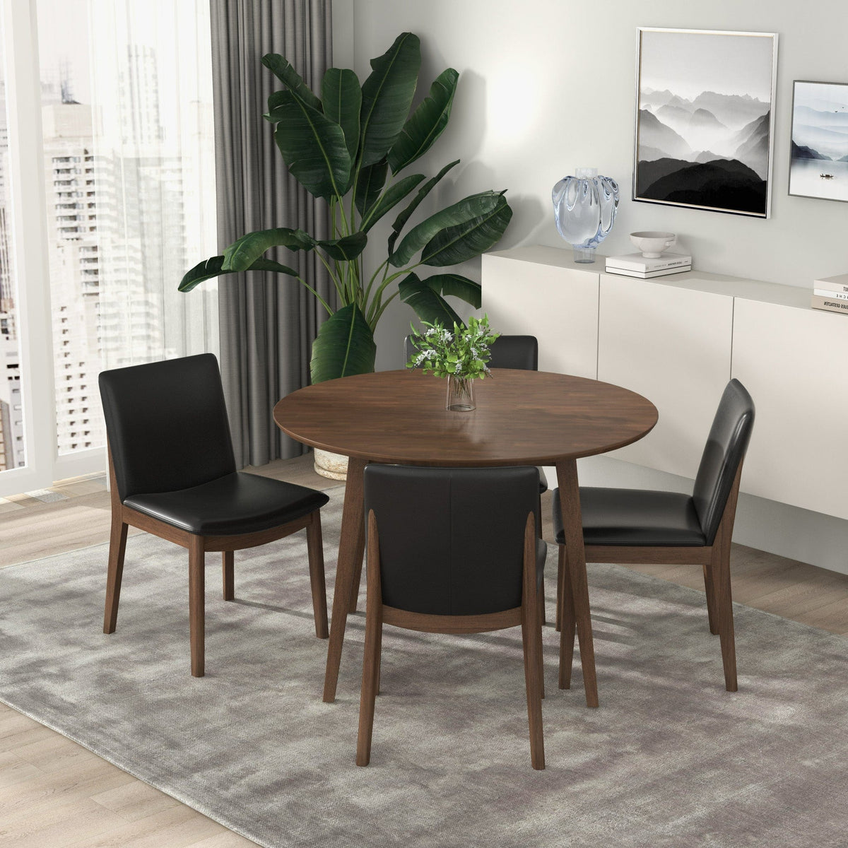 THE FURNITURE CO. Dining Chairs Luxury Black PU Solid Wood Dining Chairs for Elegant Dining Spaces
