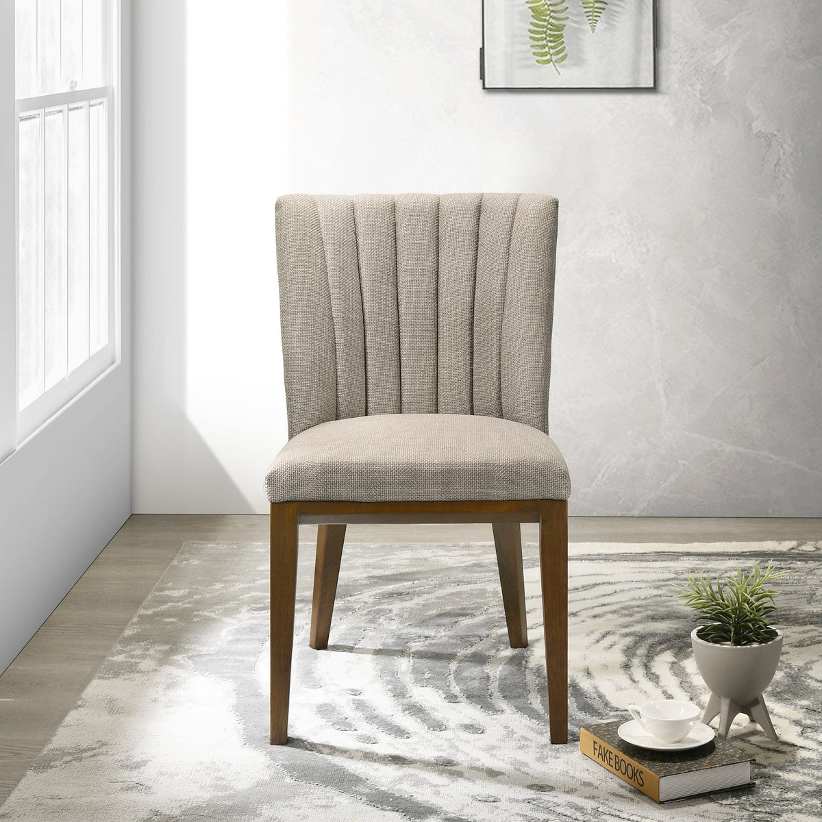 THE FURNITURE CO. Dining Chairs Luxury Cream Fabric Dining Chairs for Elegant Dining Spaces.