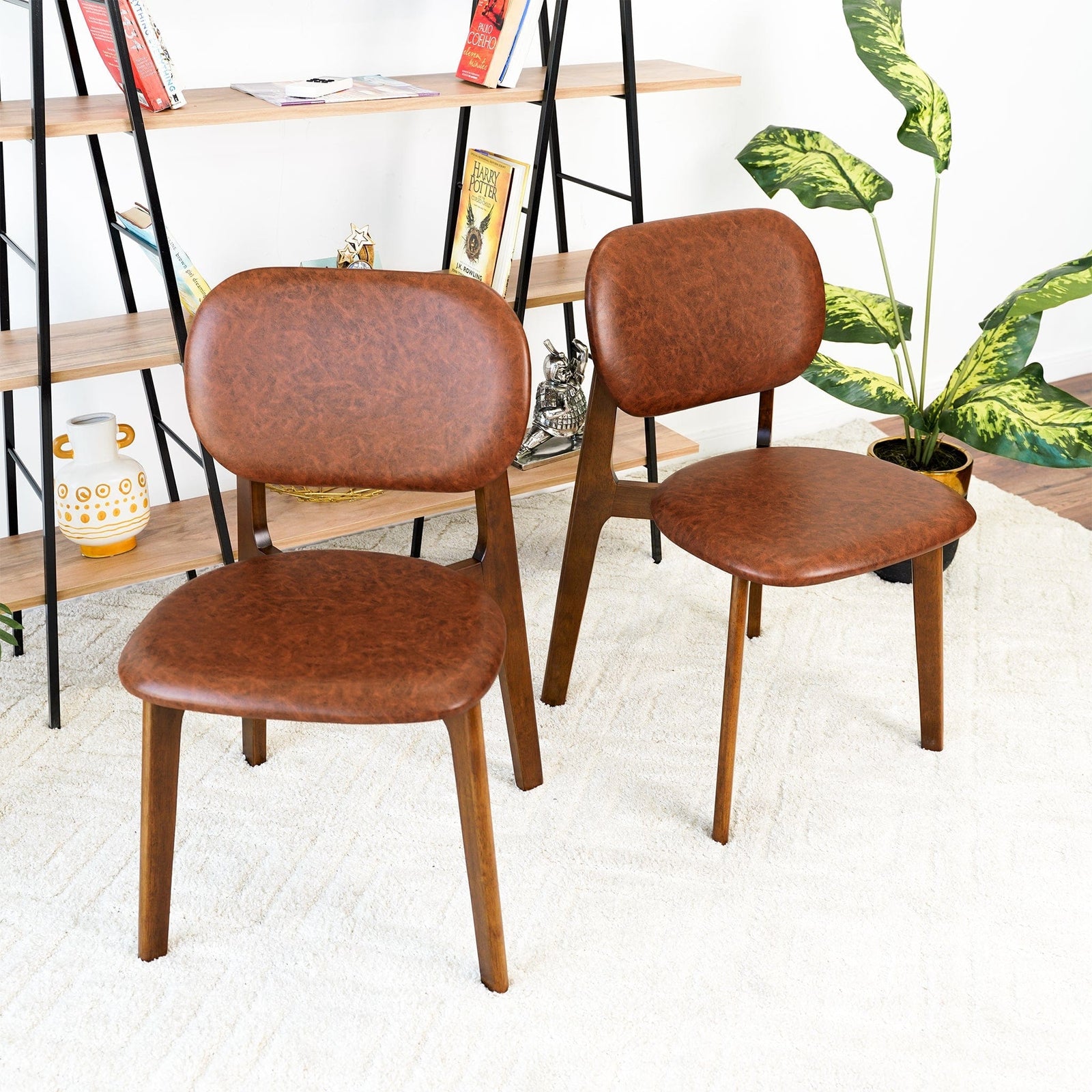 THE FURNITURE CO. Elegant Brown Leather Dining Chairs for Dining Spaces