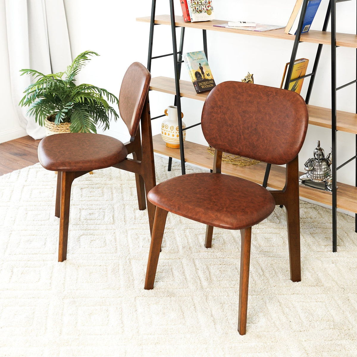 THE FURNITURE CO. Elegant Brown Leather Dining Chairs for Dining Spaces