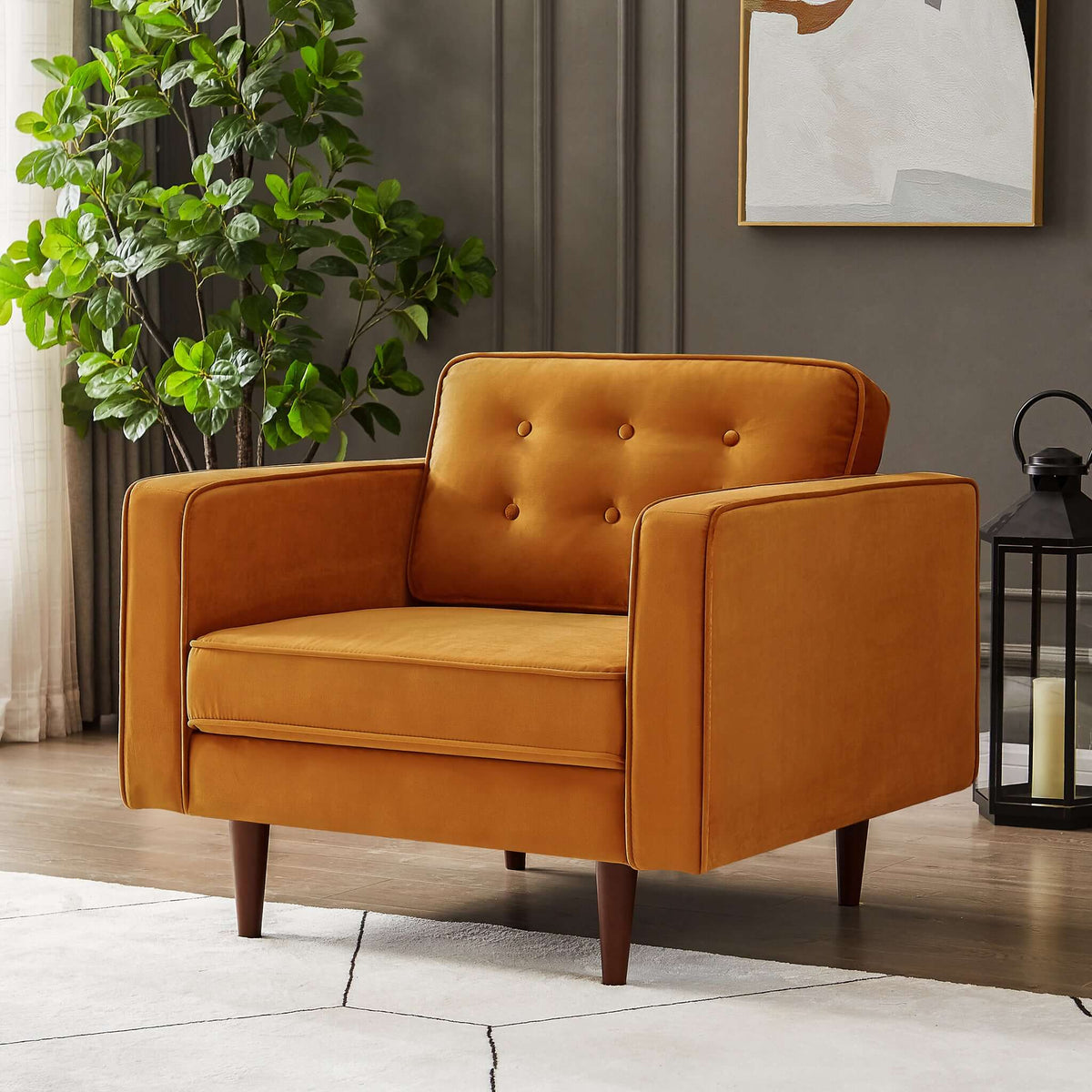 THE FURNITURE CO. Lounge Chairs Elegant Burnt Orange Velvet Lounge Chair for Stylish Living Spaces