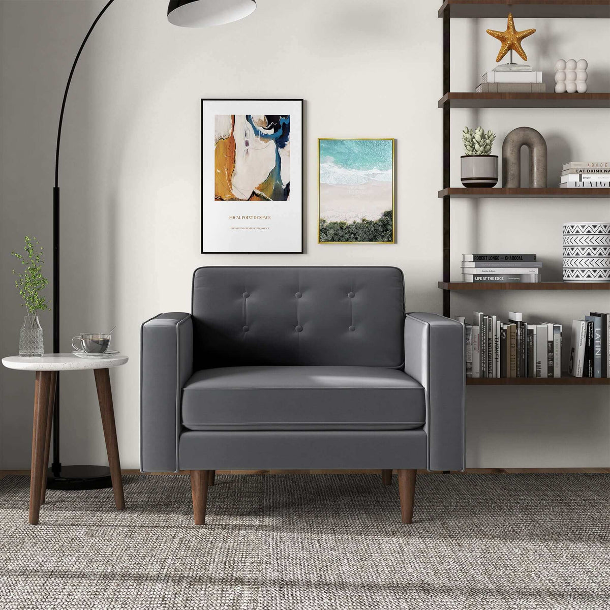 THE FURNITURE CO. Lounge Chairs Elegant Grey Velvet Lounge Chair for Stylish Living Spaces
