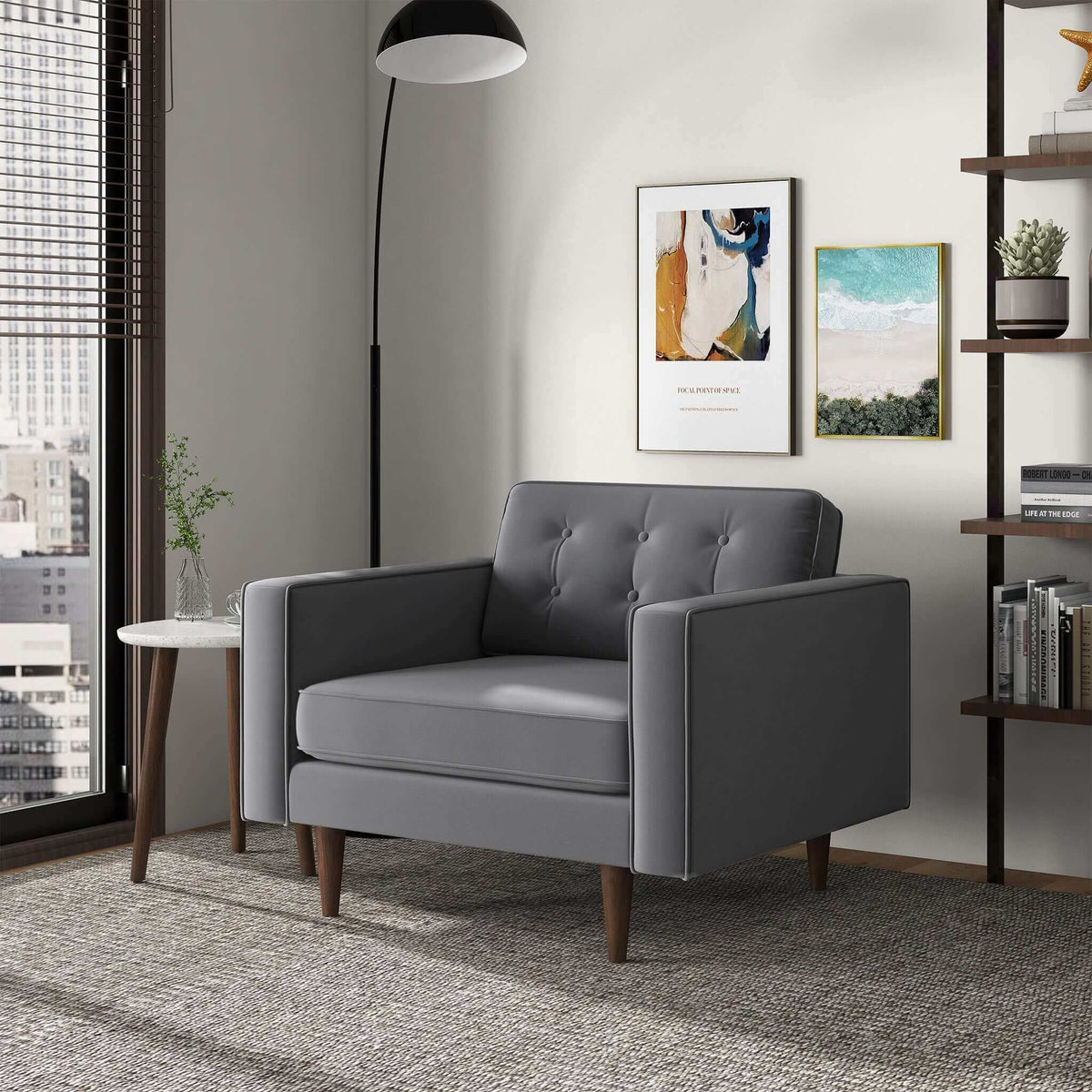 THE FURNITURE CO. Lounge Chairs Elegant Grey Velvet Lounge Chair for Stylish Living Spaces