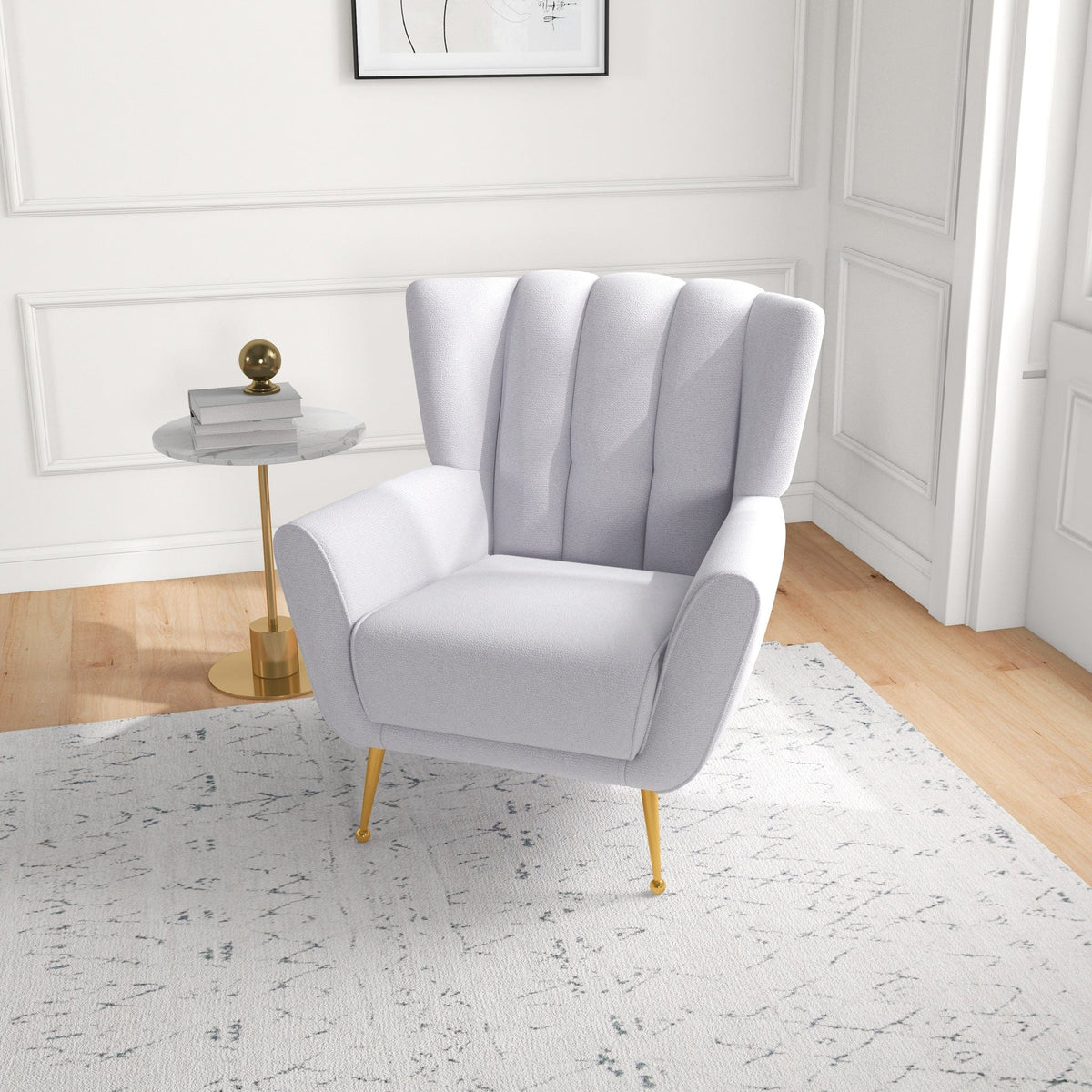 THE FURNITURE CO. Lounge Chairs Elegant Light Grey Boucle Armchair for Stylish Living Spaces