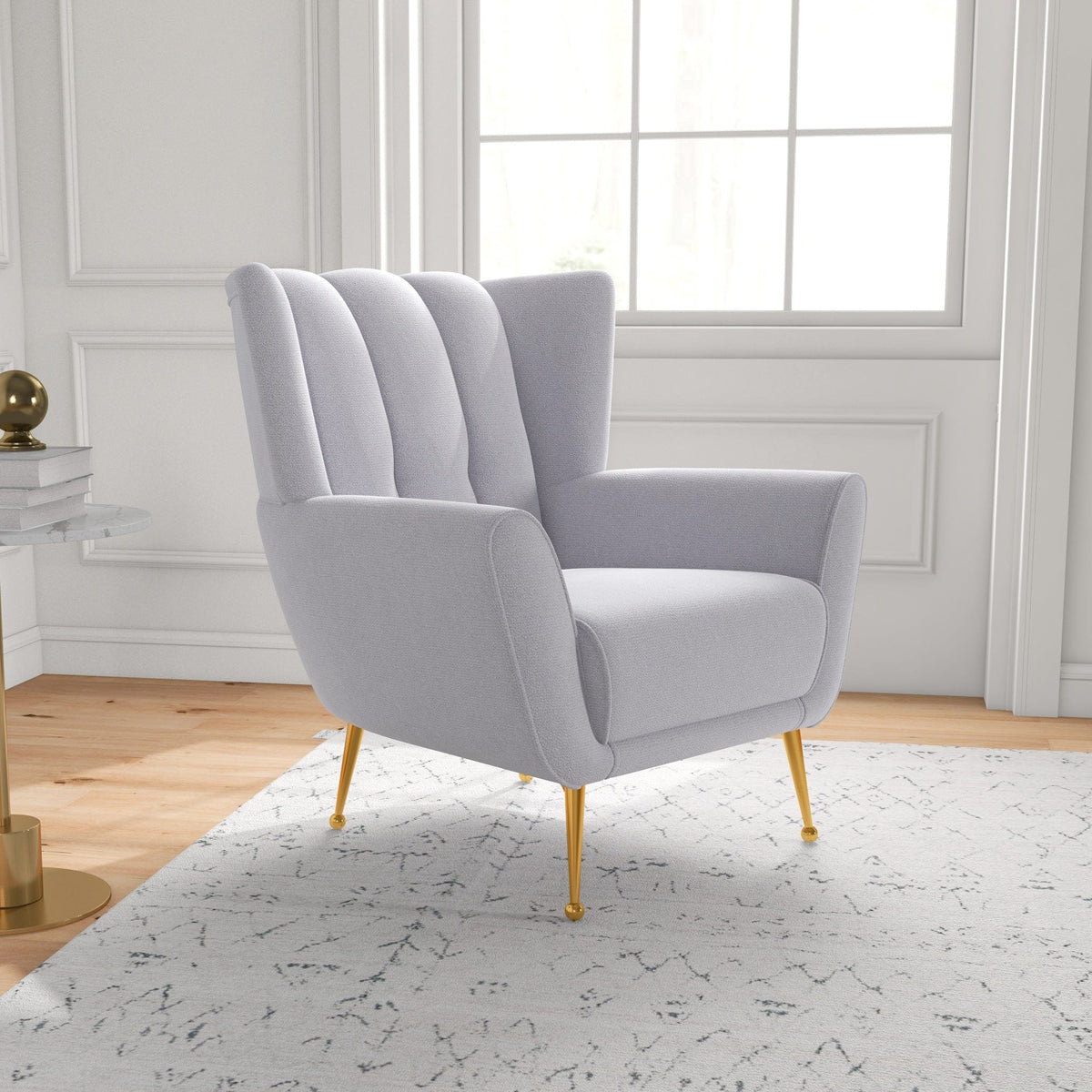 THE FURNITURE CO. Lounge Chairs Elegant Light Grey Boucle Armchair for Stylish Living Spaces