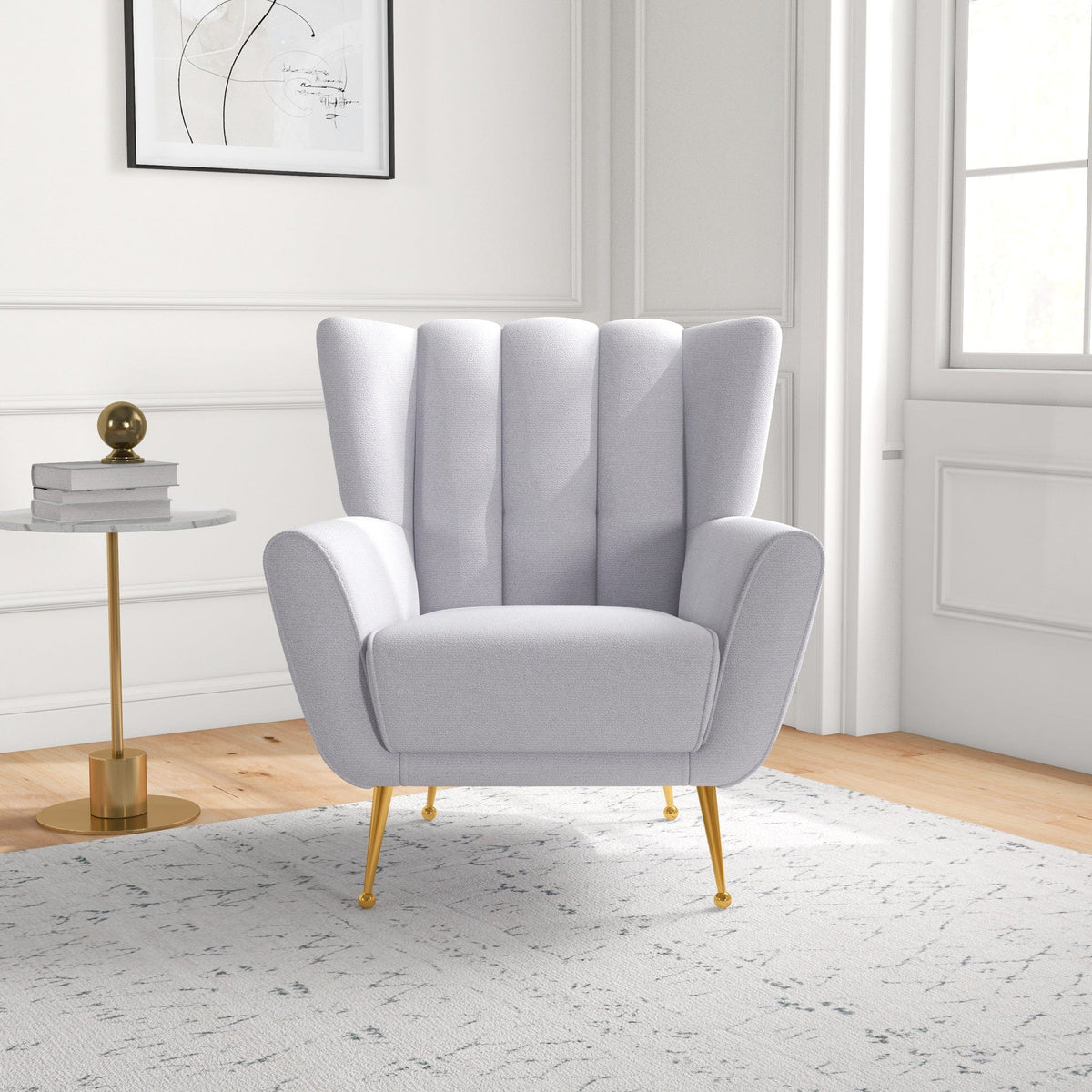 THE FURNITURE CO. Lounge Chairs Elegant Light Grey Boucle Armchair for Stylish Living Spaces