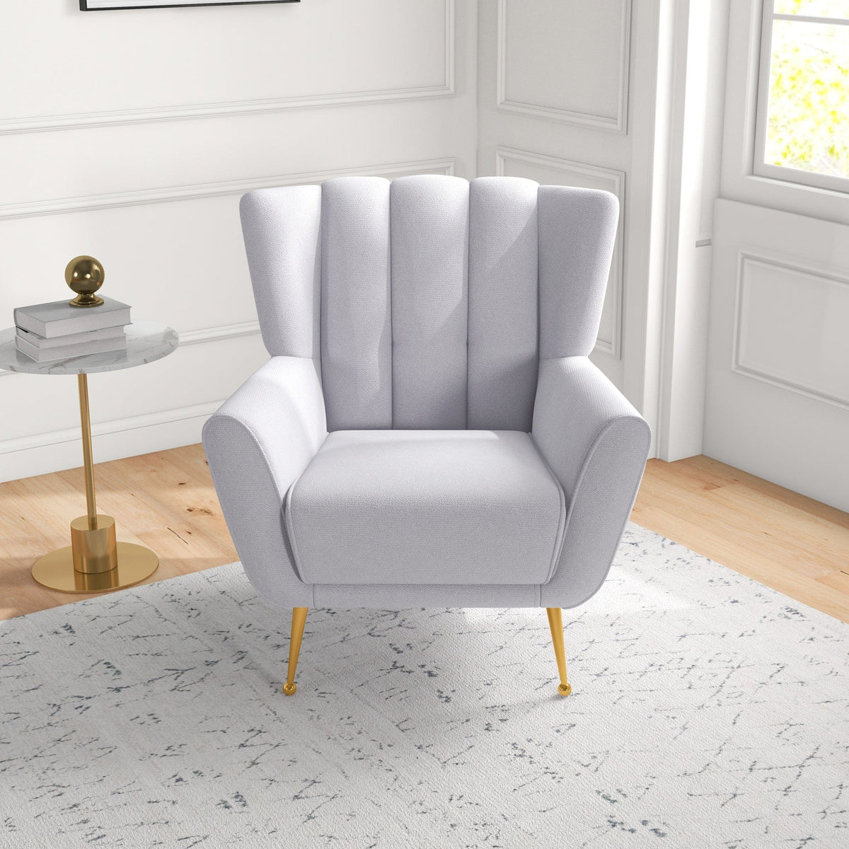 THE FURNITURE CO. Lounge Chairs Elegant Light Grey Boucle Armchair for Stylish Living Spaces