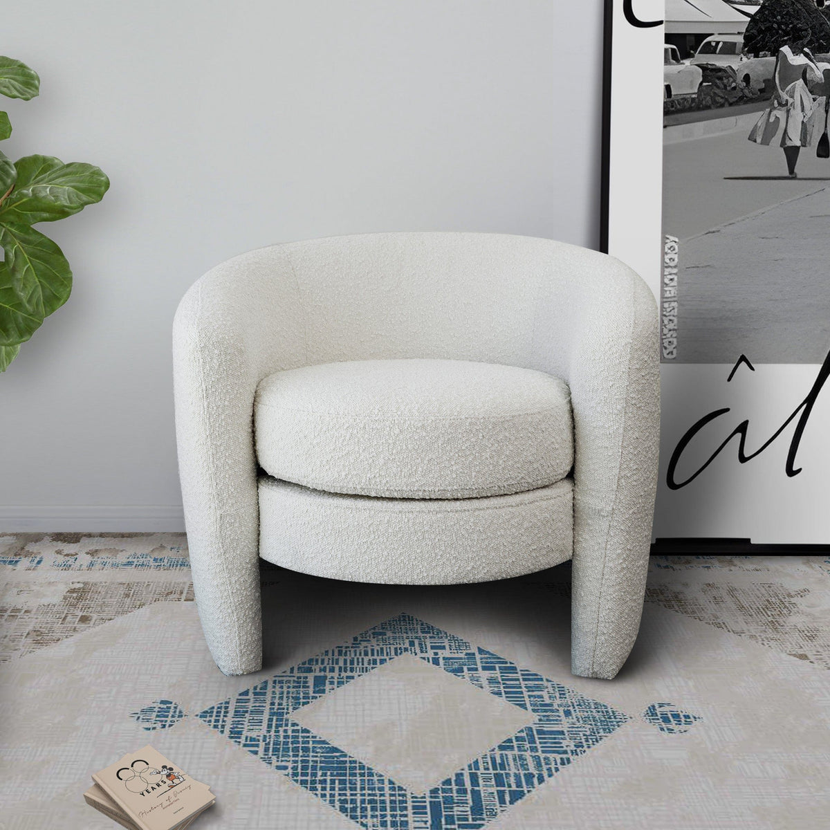 THE FURNITURE CO. Lounge Chairs Elegant White Boucle Lounge Chair for Sophisticated Living Spaces