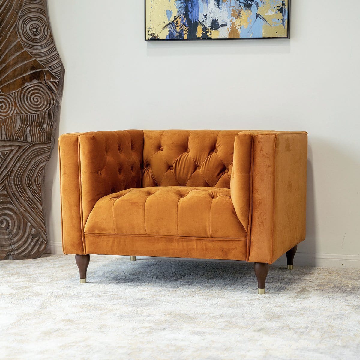 THE FURNITURE CO. Lounge Chairs Luxury Burnt Orange Velvet Lounge Chair for Stylish Living Spaces